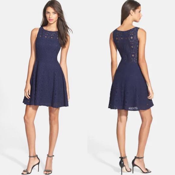BB Dakota Renley Lace Fit & Flare Minidress - Navy - Picture 1 of 6